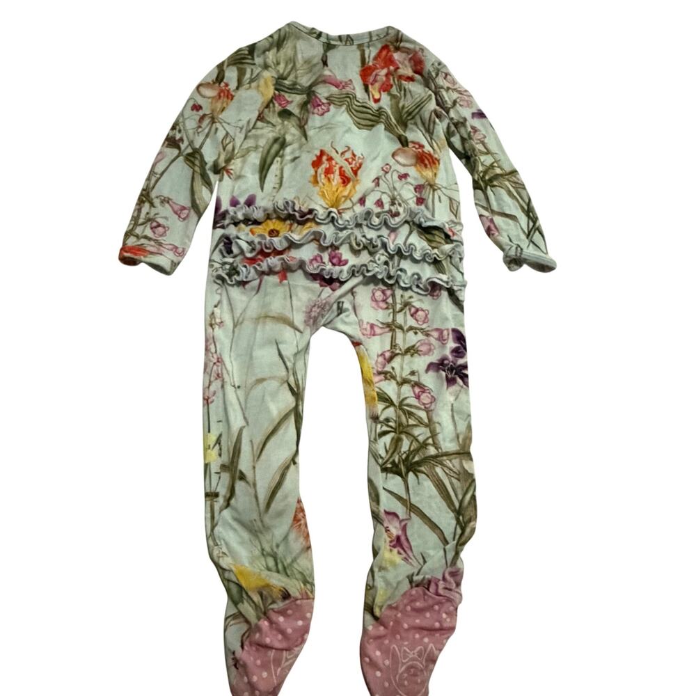 Charming Mary Bamboo footie pajamas 12-18 mo floral ruffle baby girl soft lghtwt